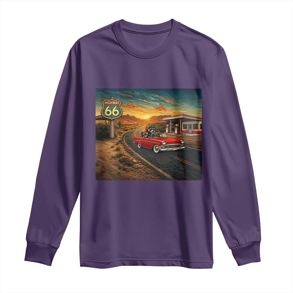 Route Highway 66 Raccoon Long Sleeve Shirt Americana Road Trip