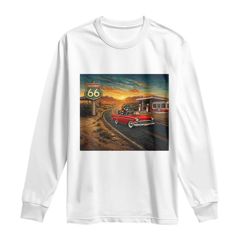Route Highway 66 Raccoon Long Sleeve Shirt Americana Road Trip