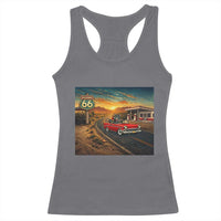 Route Highway 66 Raccoon Racerback Tank Top Americana Road Trip