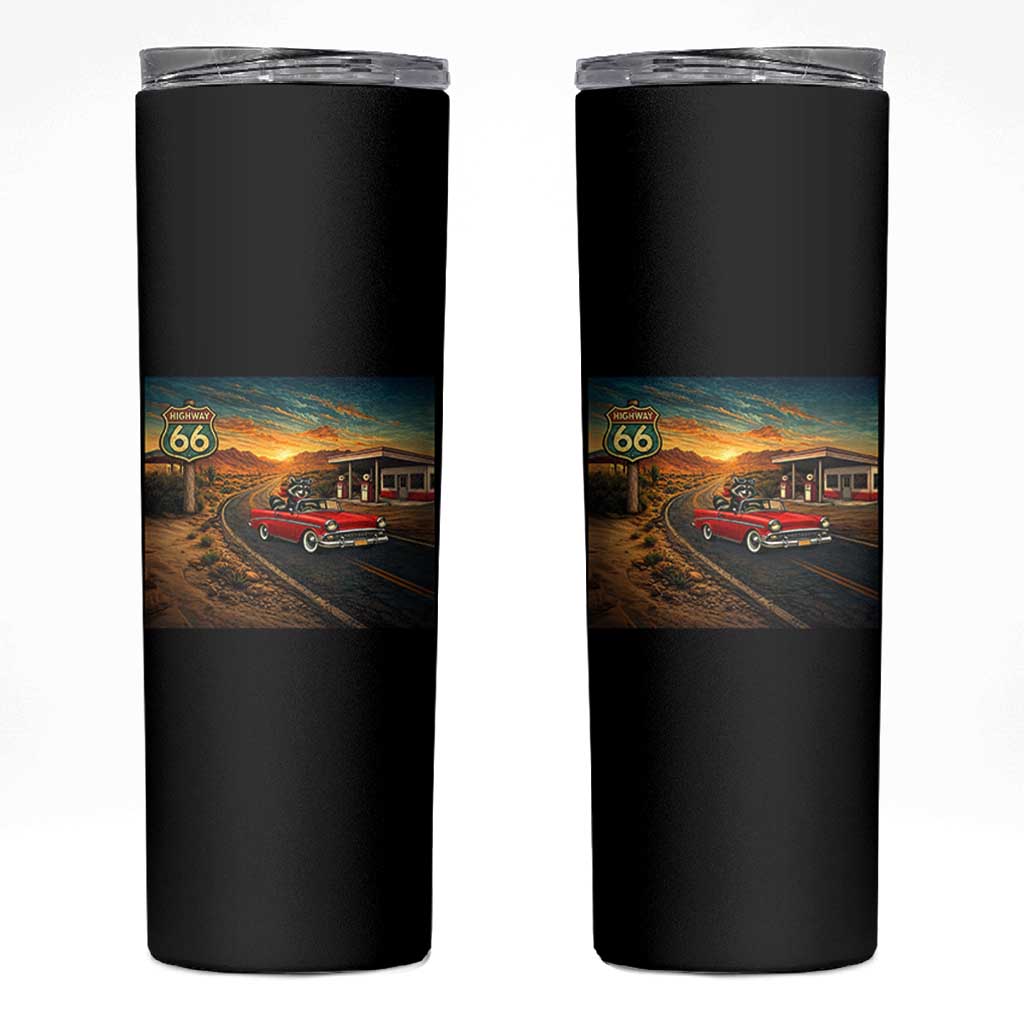 Route Highway 66 Raccoon Skinny Tumbler Americana Road Trip