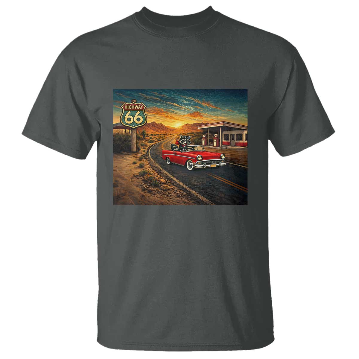 Route Highway 66 Raccoon T Shirt Americana Road Trip