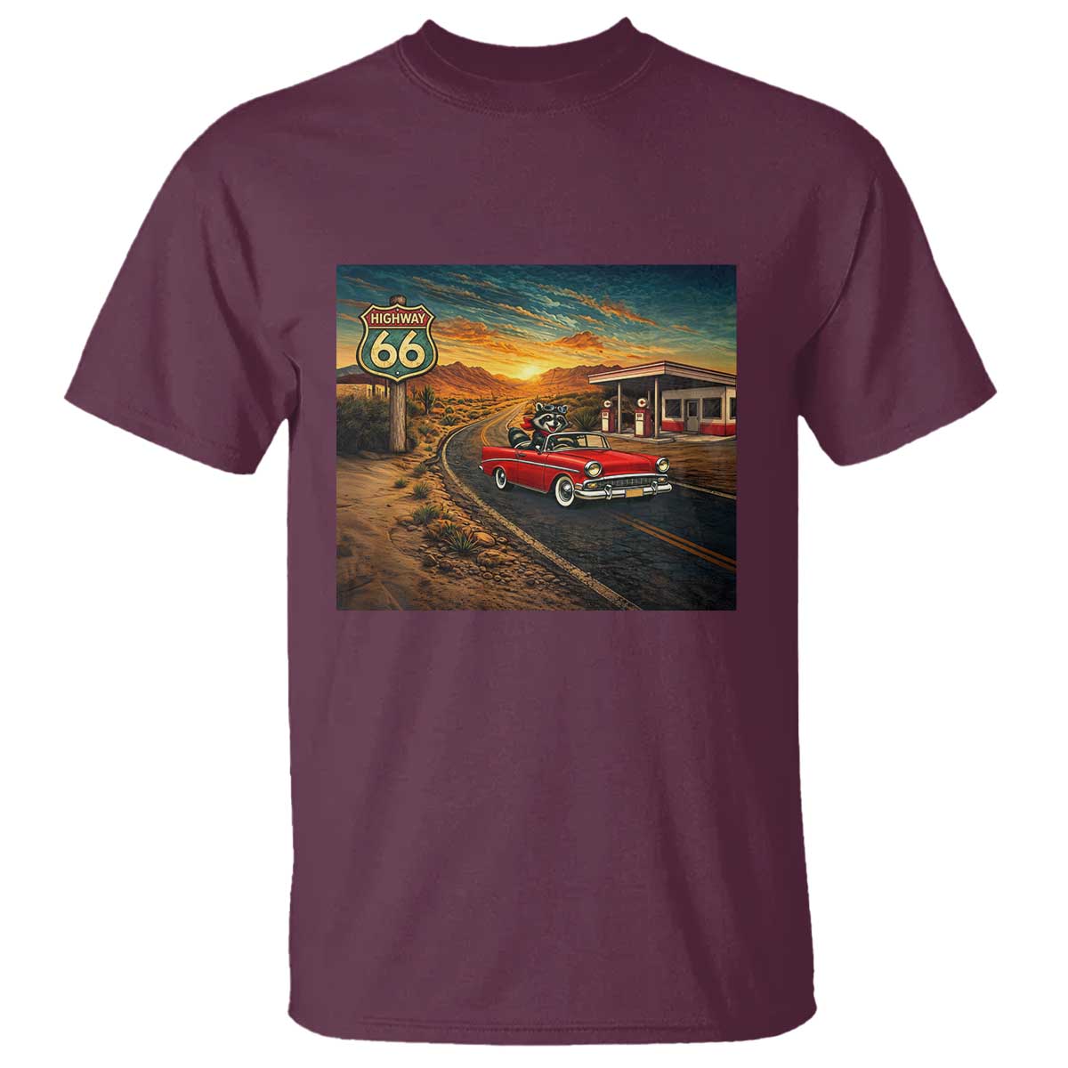 Route Highway 66 Raccoon T Shirt Americana Road Trip