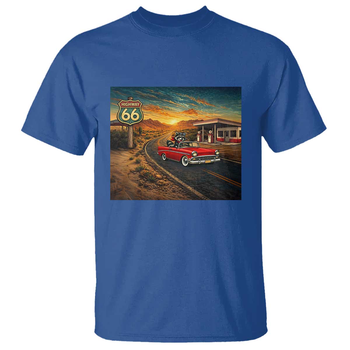 Route Highway 66 Raccoon T Shirt Americana Road Trip