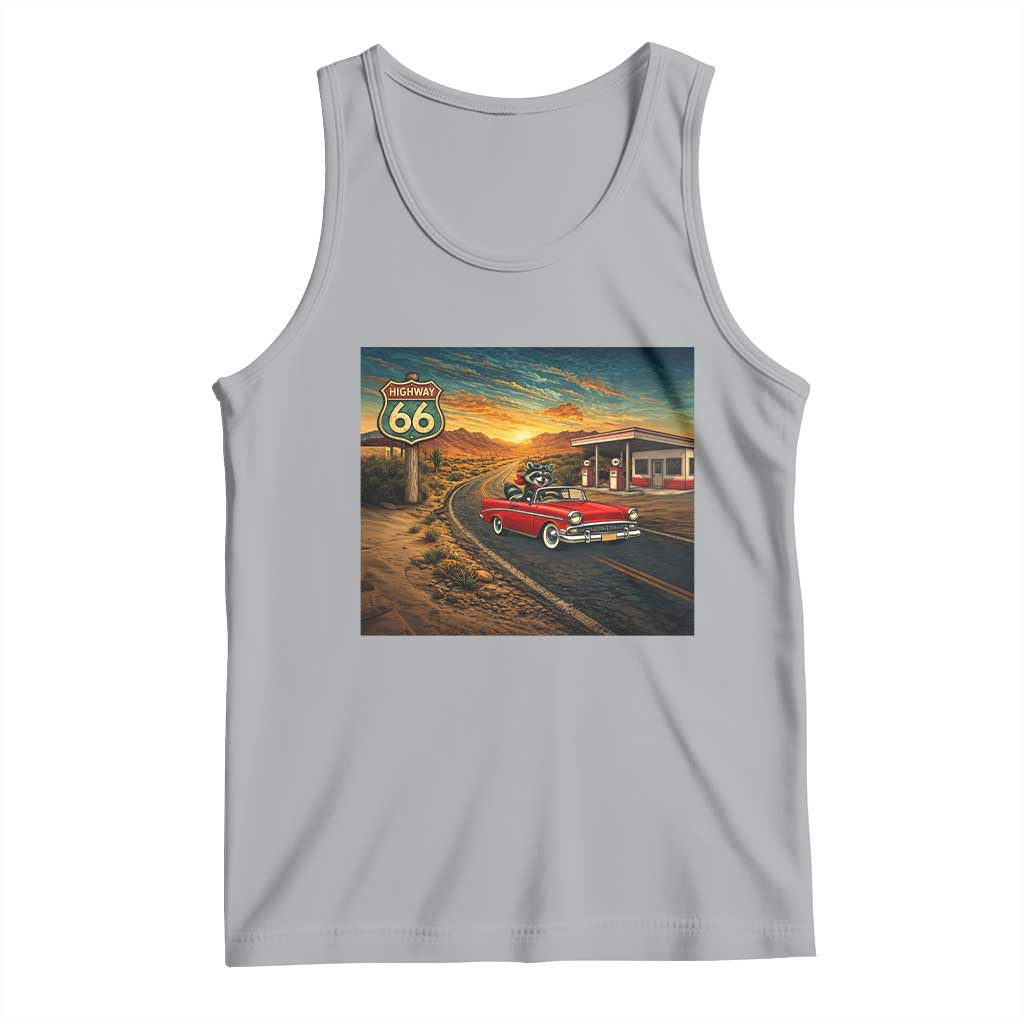 Route Highway 66 Raccoon Tank Top Americana Road Trip