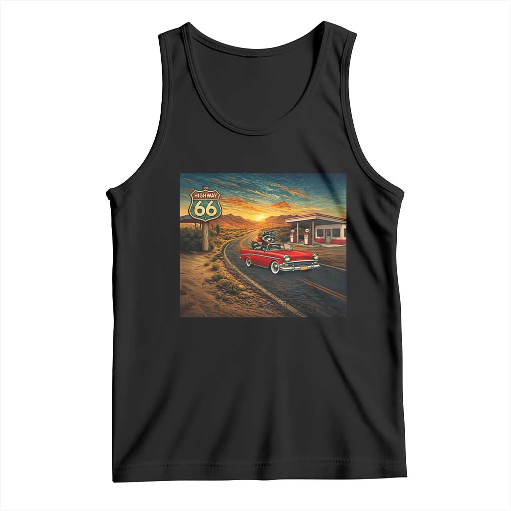 Route Highway 66 Raccoon Tank Top Americana Road Trip