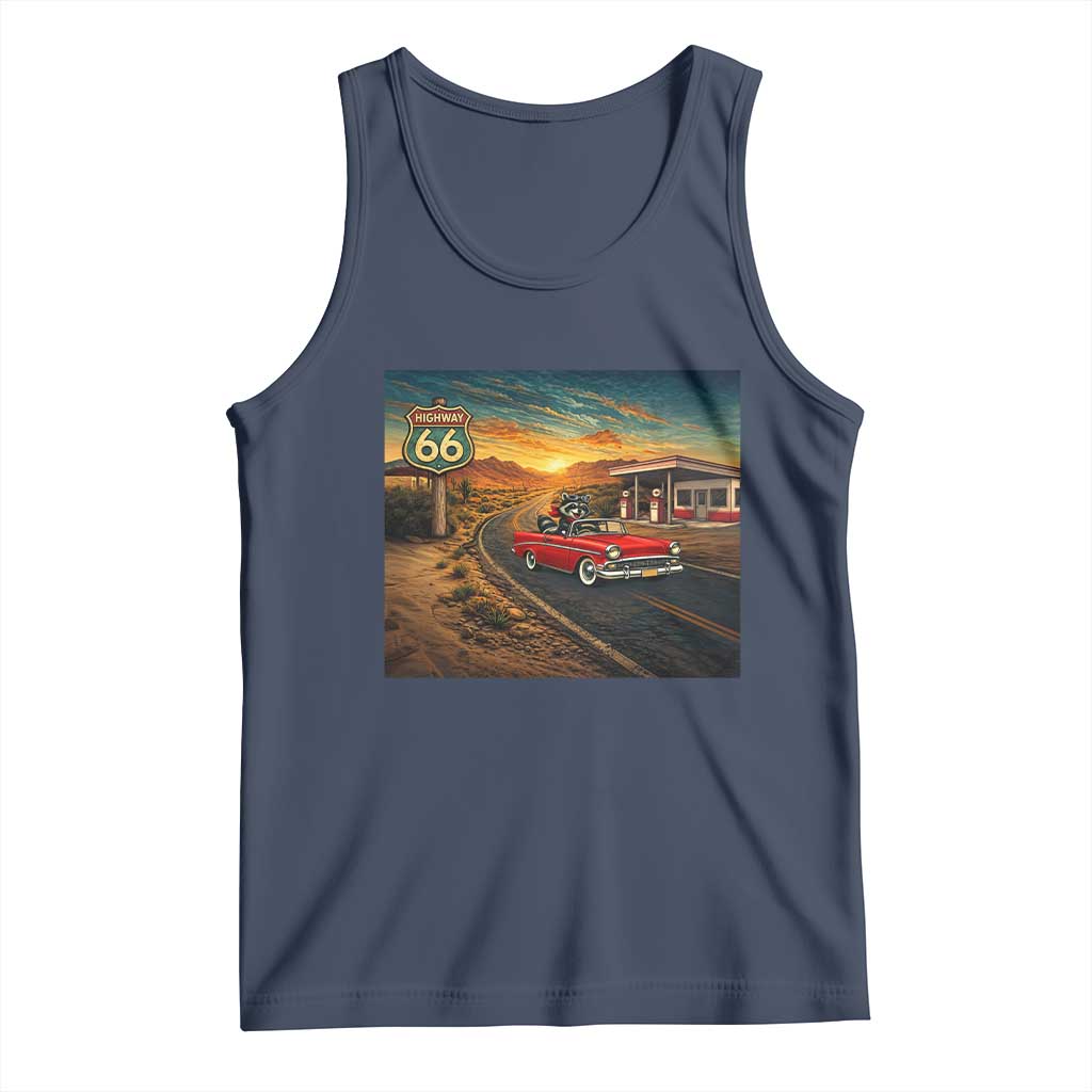 Route Highway 66 Raccoon Tank Top Americana Road Trip