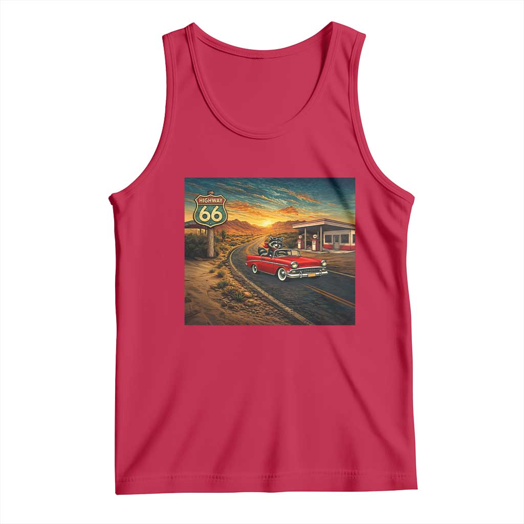 Route Highway 66 Raccoon Tank Top Americana Road Trip