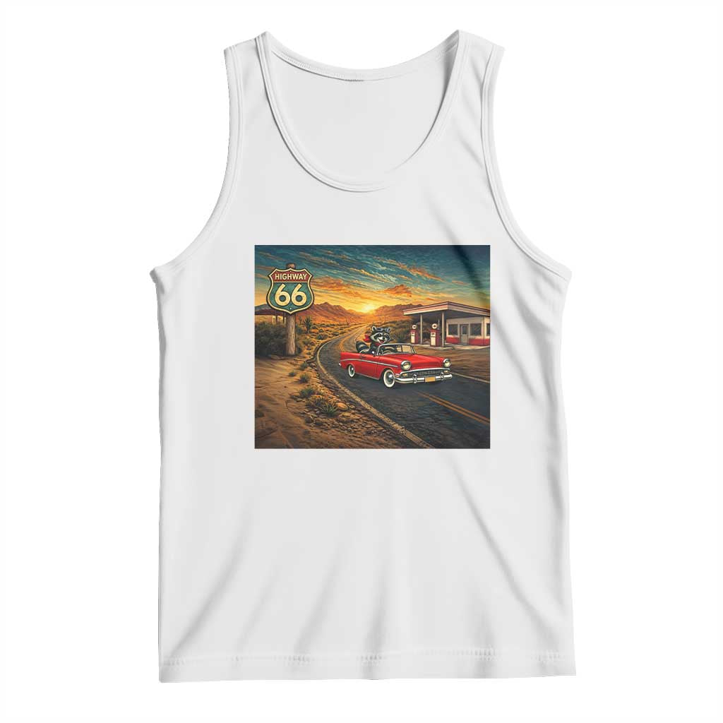 Route Highway 66 Raccoon Tank Top Americana Road Trip