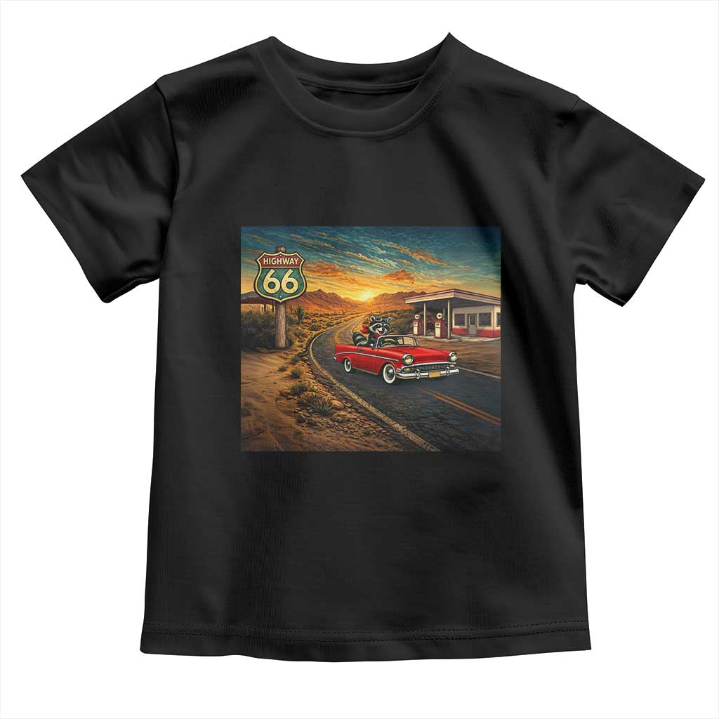 Route Highway 66 Raccoon Toddler T Shirt Americana Road Trip