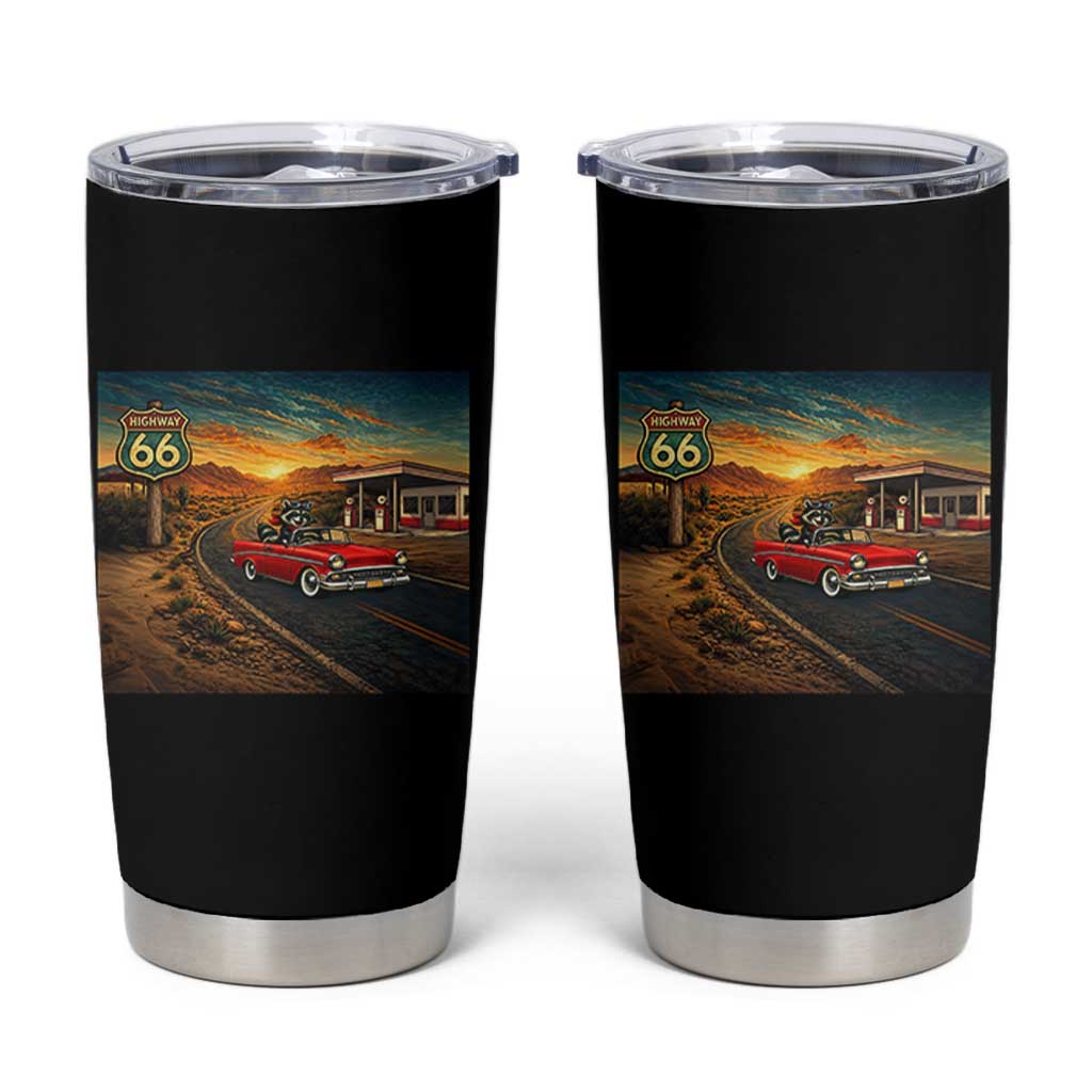 Route Highway 66 Raccoon Tumbler Cup Americana Road Trip