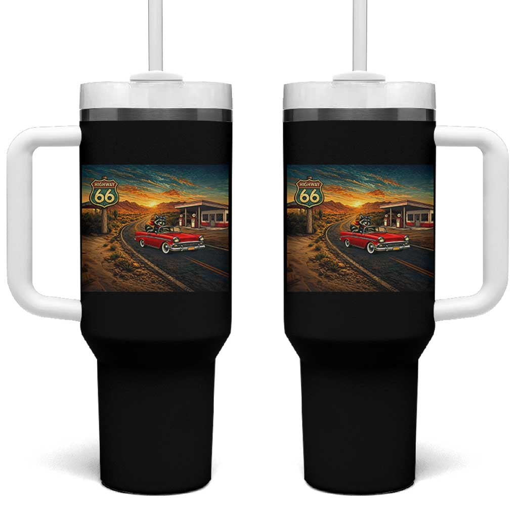Route Highway 66 Raccoon Tumbler With Handle Americana Road Trip