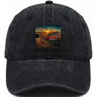 Route Highway 66 Raccoon Washed Cotton Baseball Cap Americana Road Trip