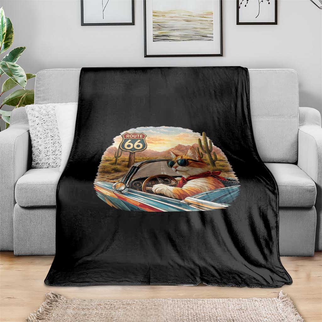 Route Highway 66 Cat Throw Blanket Americana Road Trip