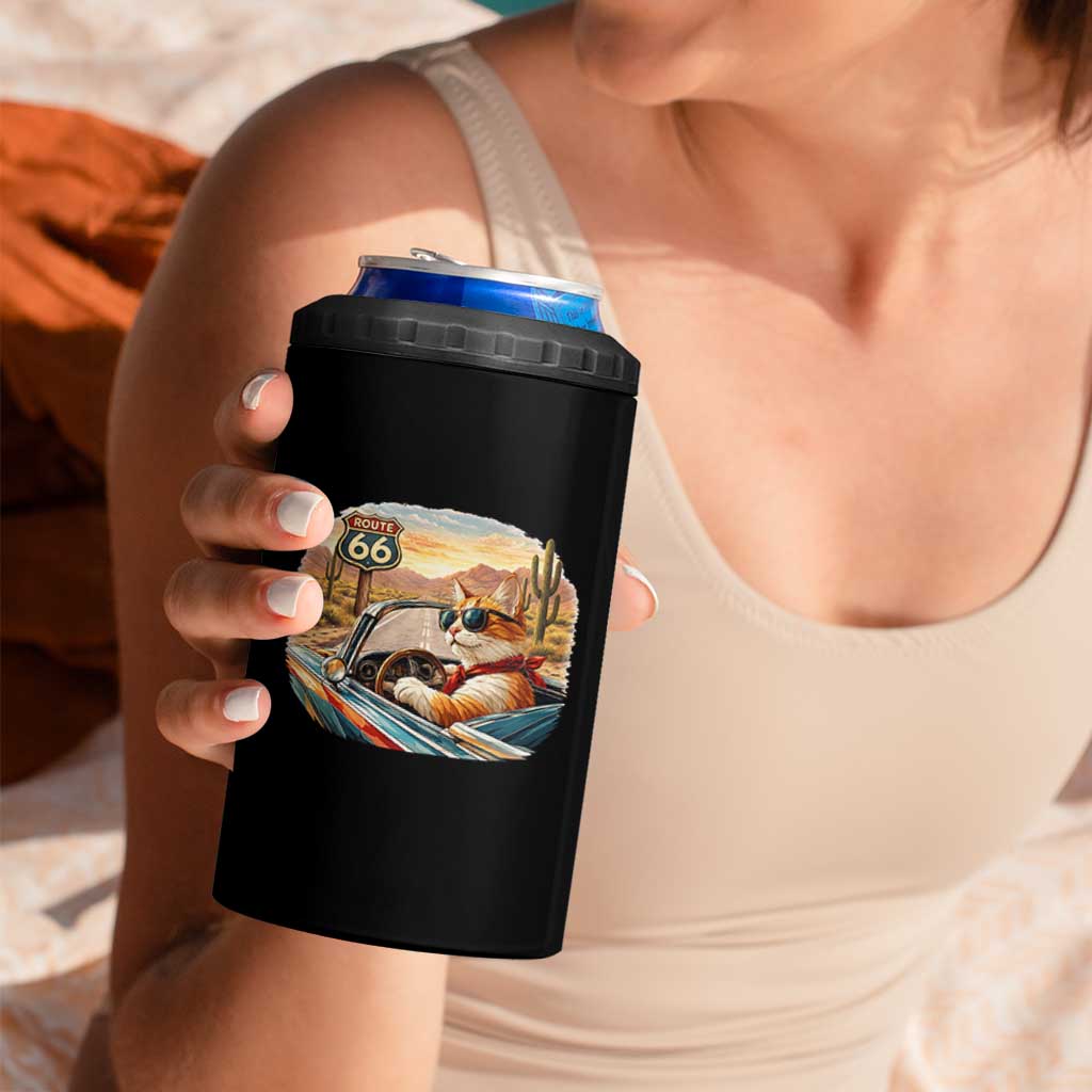 Route Highway 66 Cat 4 in 1 Can Cooler Tumbler Americana Road Trip