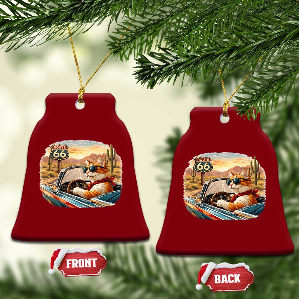 Route Highway 66 Cat Ceramic Ornament Americana Road Trip