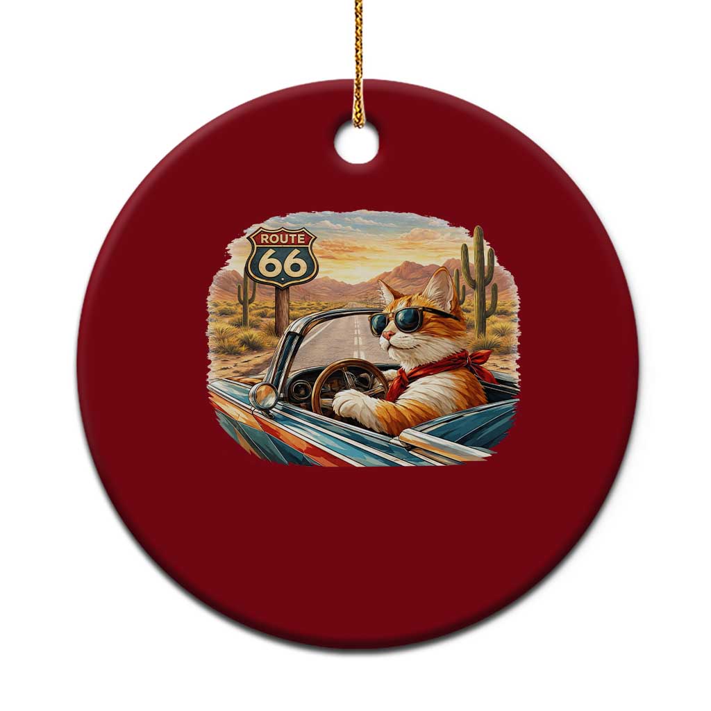 Route Highway 66 Cat Ceramic Ornament Americana Road Trip