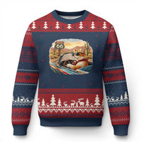 Route Highway 66 Cat Ugly Christmas Sweater Americana Road Trip