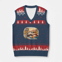 Route Highway 66 Cat V-Neck Knit Sweater Vest Americana Road Trip