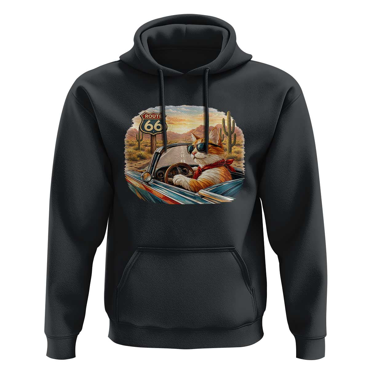 Route Highway 66 Cat Hoodie Americana Road Trip