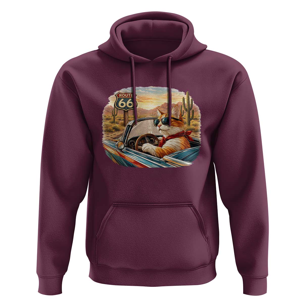Route Highway 66 Cat Hoodie Americana Road Trip