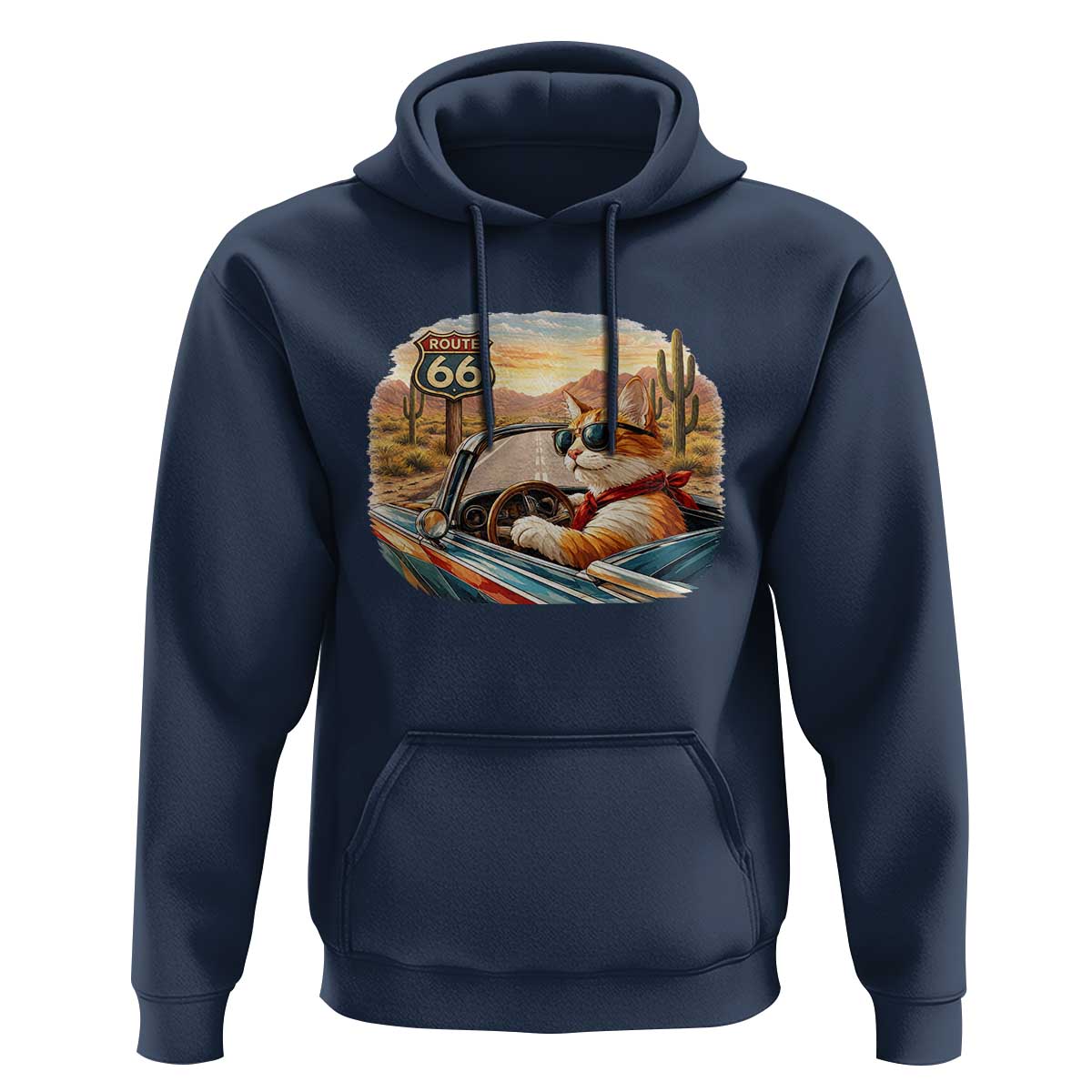 Route Highway 66 Cat Hoodie Americana Road Trip