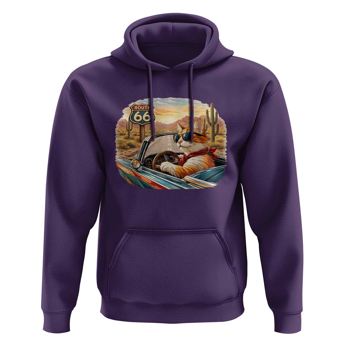 Route Highway 66 Cat Hoodie Americana Road Trip