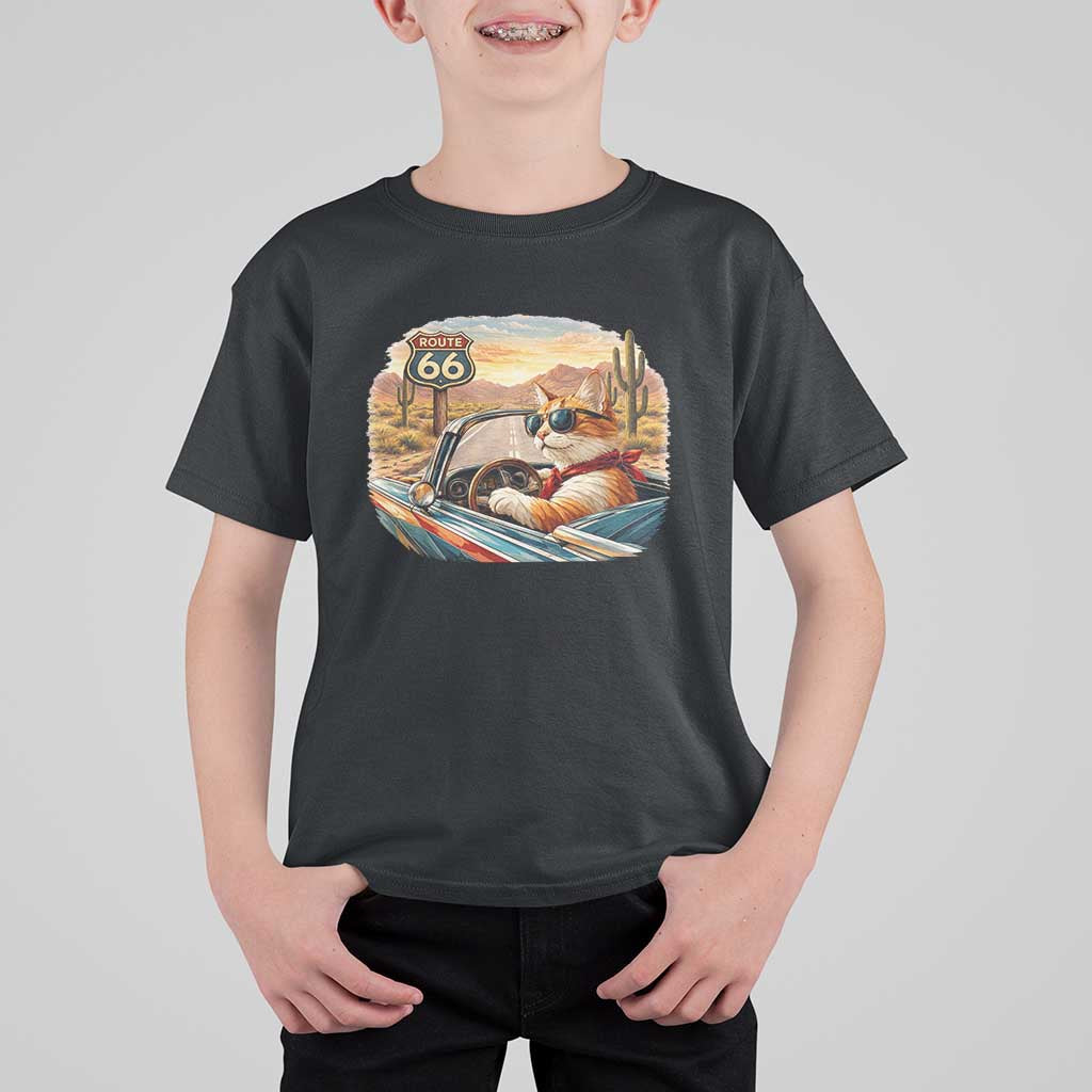 Route Highway 66 Cat T Shirt For Kid Americana Road Trip