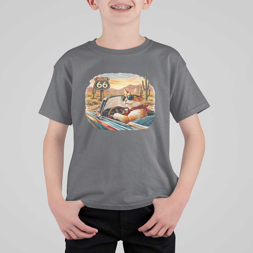 Route Highway 66 Cat T Shirt For Kid Americana Road Trip