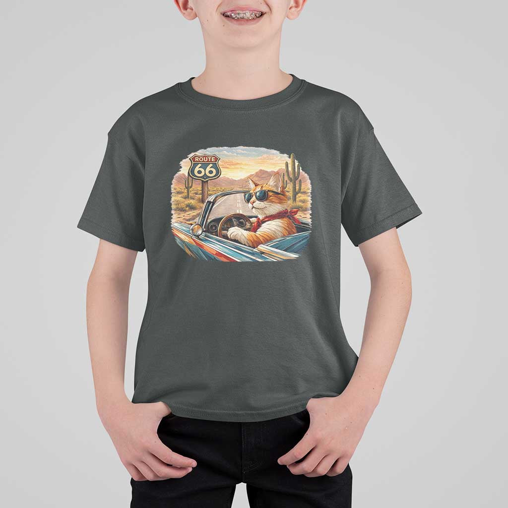 Route Highway 66 Cat T Shirt For Kid Americana Road Trip
