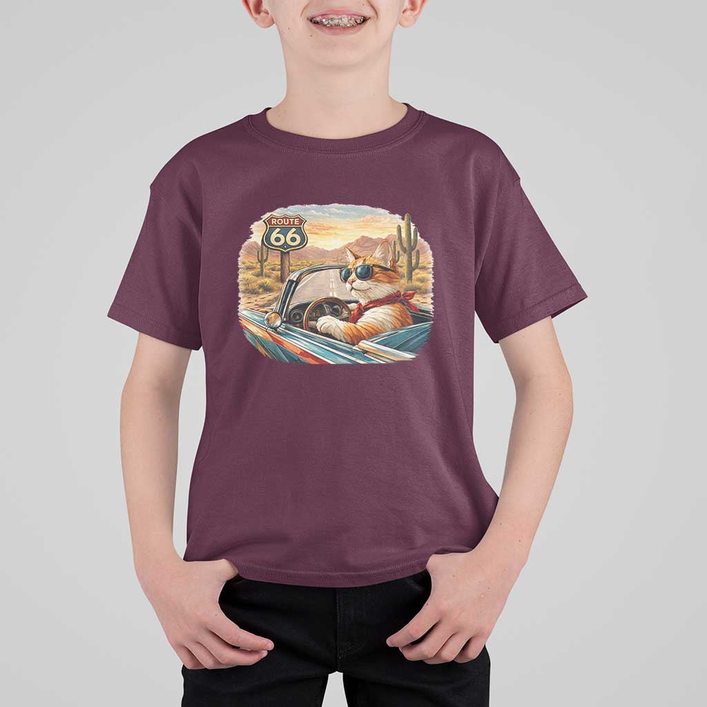 Route Highway 66 Cat T Shirt For Kid Americana Road Trip