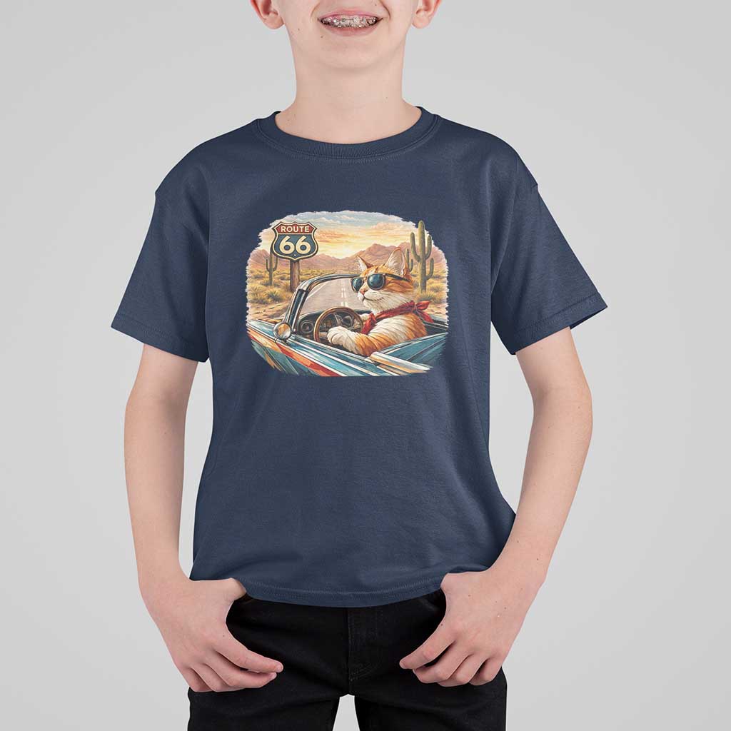 Route Highway 66 Cat T Shirt For Kid Americana Road Trip