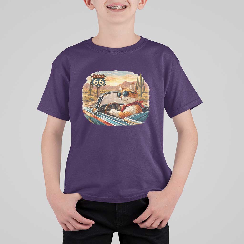 Route Highway 66 Cat T Shirt For Kid Americana Road Trip