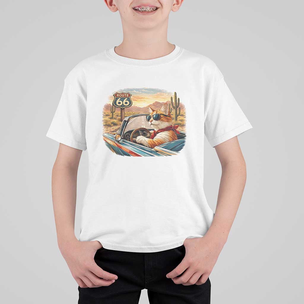 Route Highway 66 Cat T Shirt For Kid Americana Road Trip