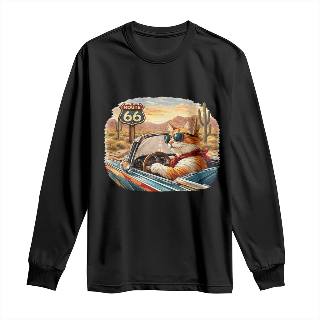 Route Highway 66 Cat Long Sleeve Shirt Americana Road Trip