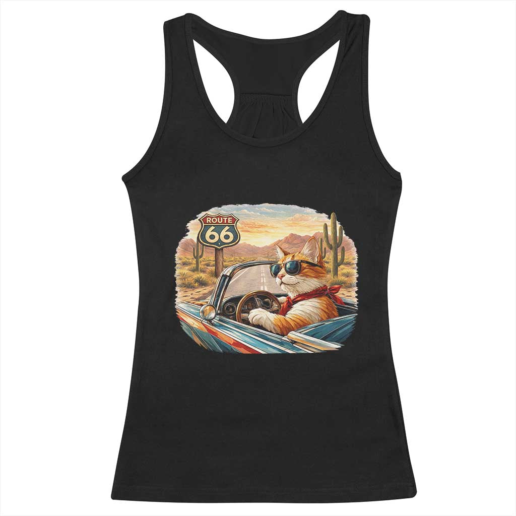 Route Highway 66 Cat Racerback Tank Top Americana Road Trip