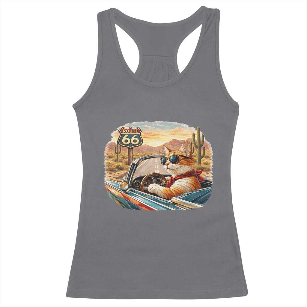 Route Highway 66 Cat Racerback Tank Top Americana Road Trip