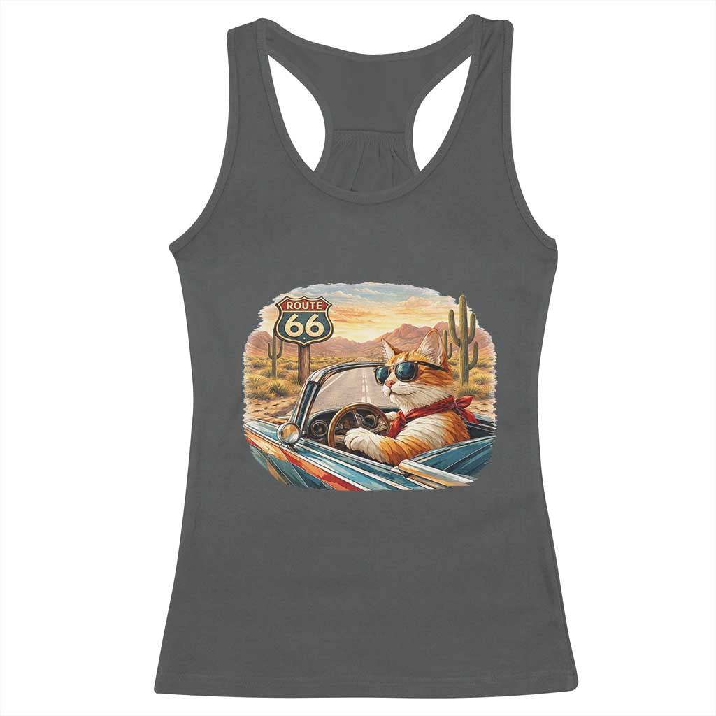 Route Highway 66 Cat Racerback Tank Top Americana Road Trip