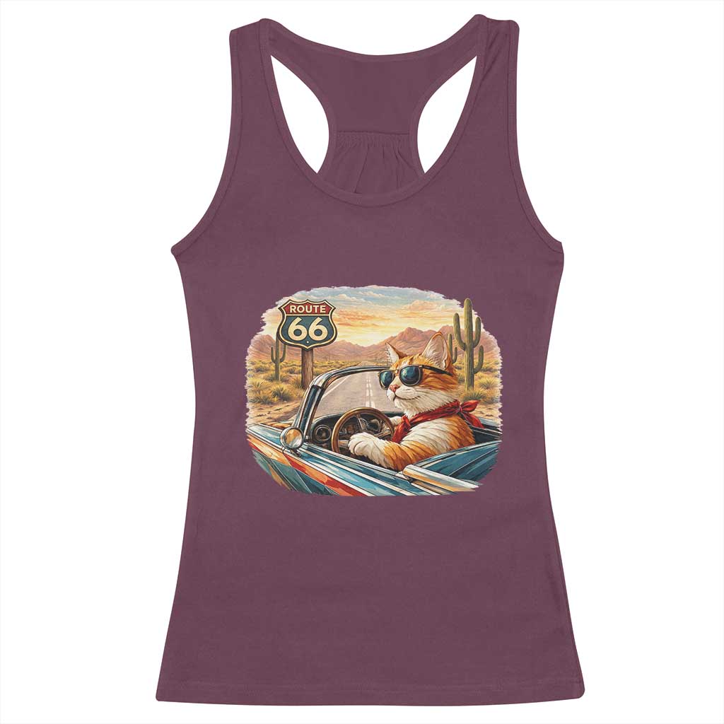 Route Highway 66 Cat Racerback Tank Top Americana Road Trip