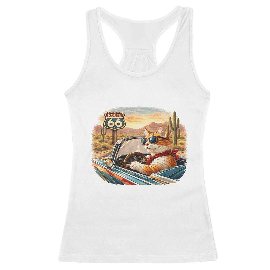 Route Highway 66 Cat Racerback Tank Top Americana Road Trip