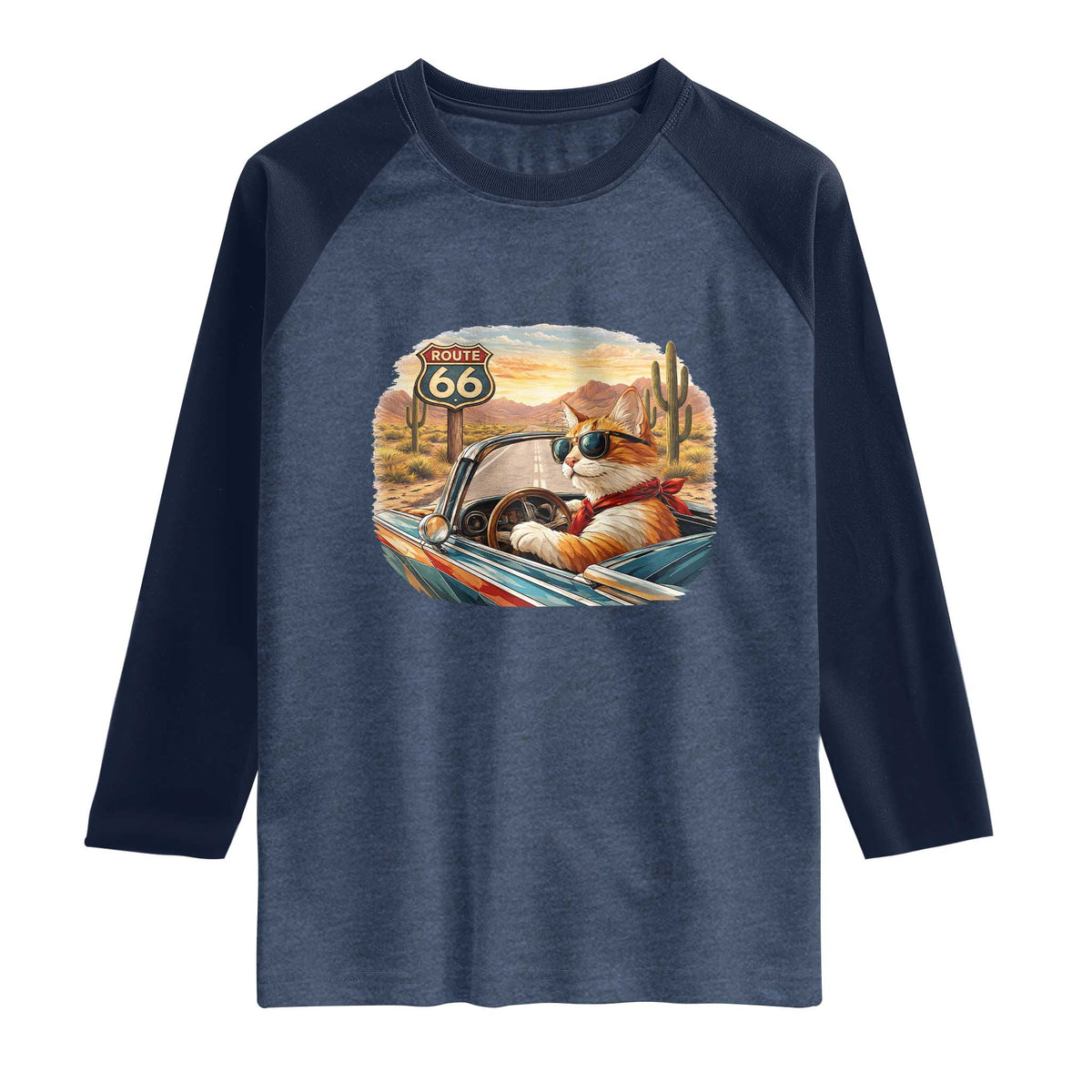 Route Highway 66 Cat Raglan Shirt Americana Road Trip