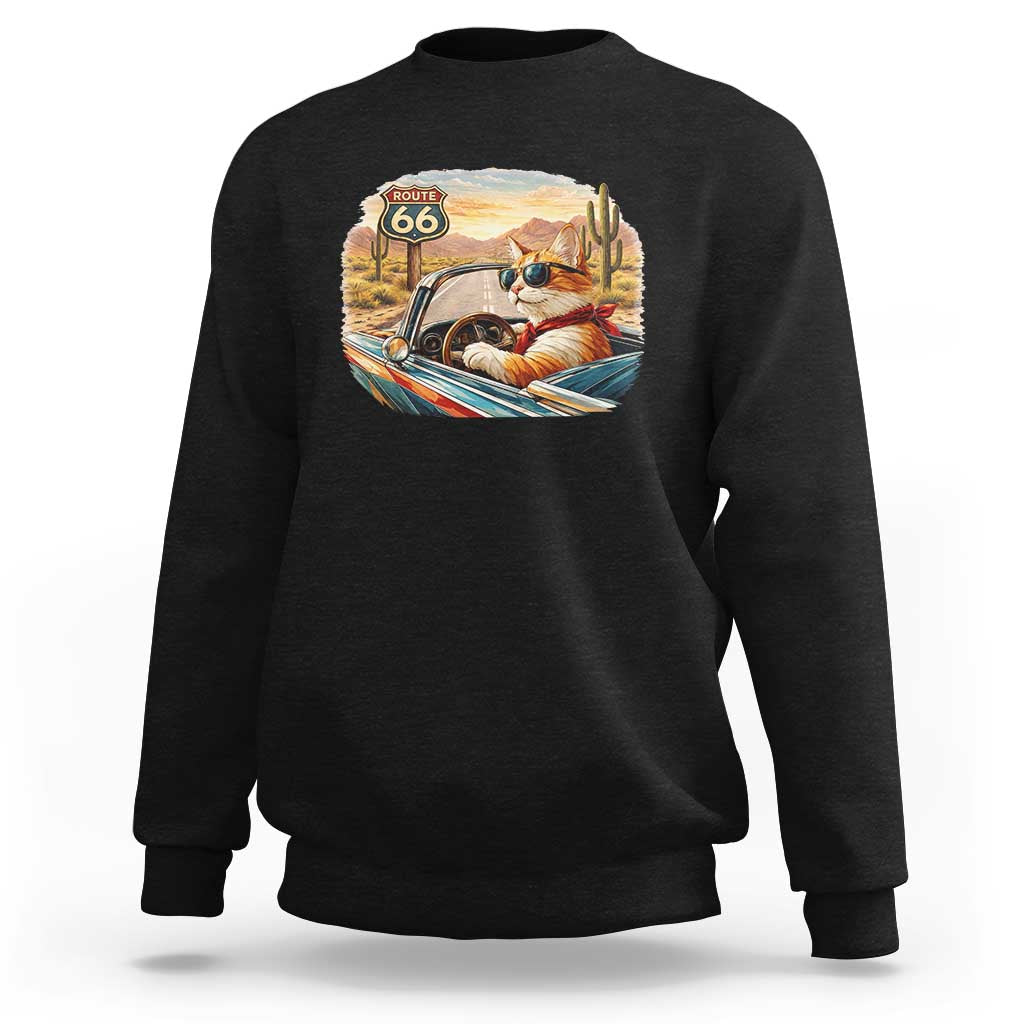 Route Highway 66 Cat Sweatshirt Americana Road Trip