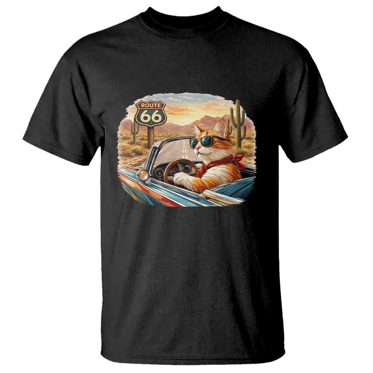 Route Highway 66 Cat T Shirt Americana Road Trip