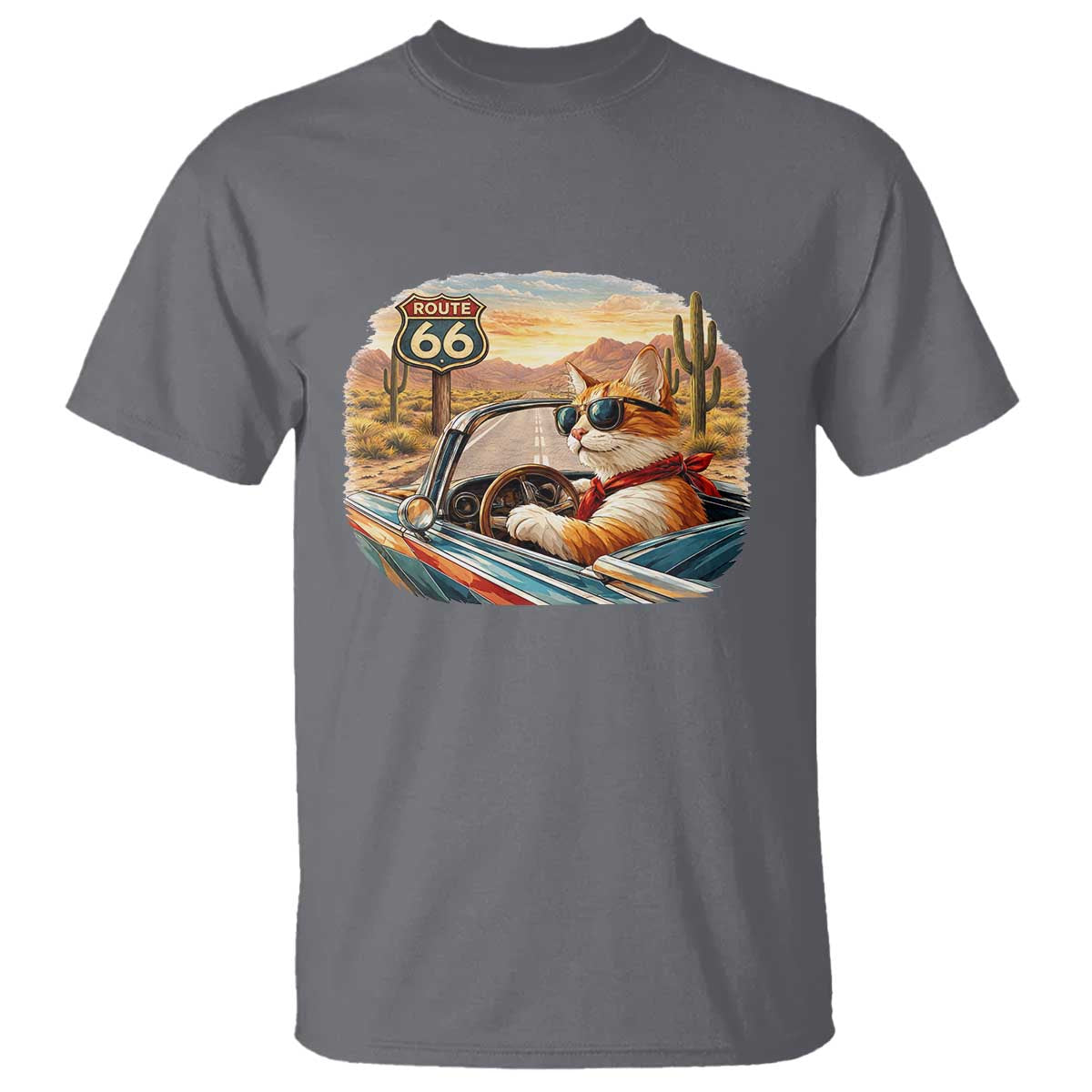 Route Highway 66 Cat T Shirt Americana Road Trip