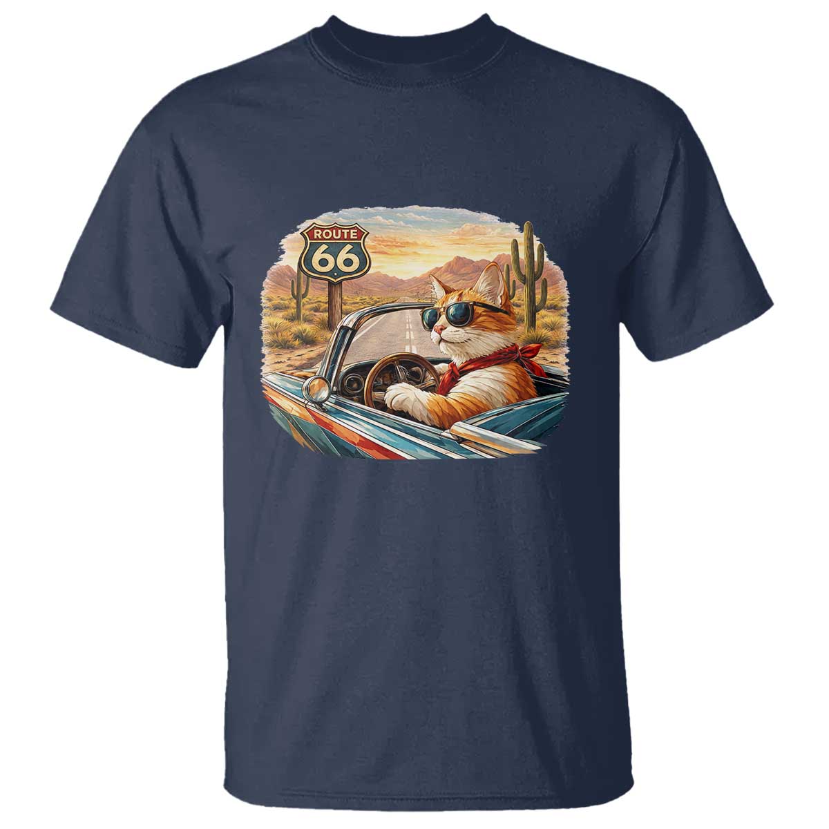 Route Highway 66 Cat T Shirt Americana Road Trip