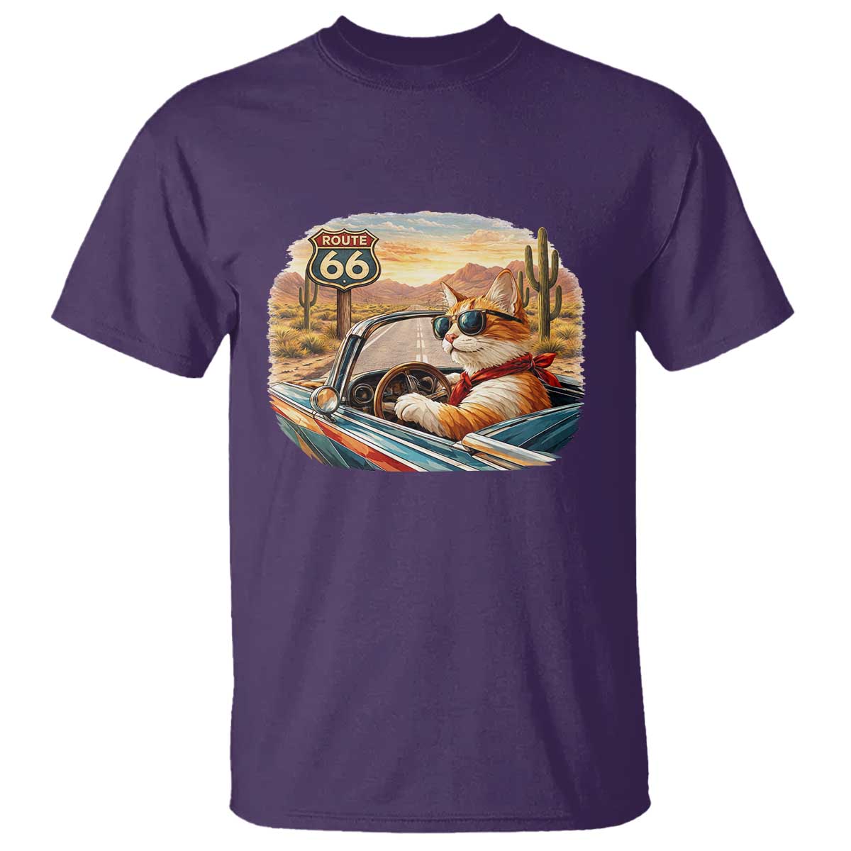 Route Highway 66 Cat T Shirt Americana Road Trip