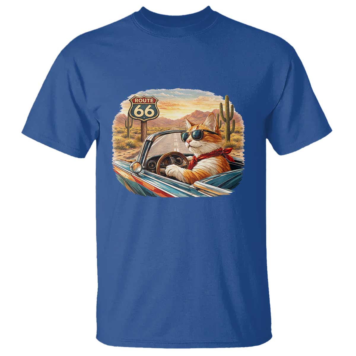 Route Highway 66 Cat T Shirt Americana Road Trip