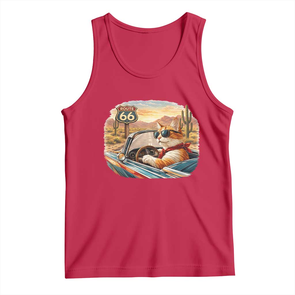 Route Highway 66 Cat Tank Top Americana Road Trip