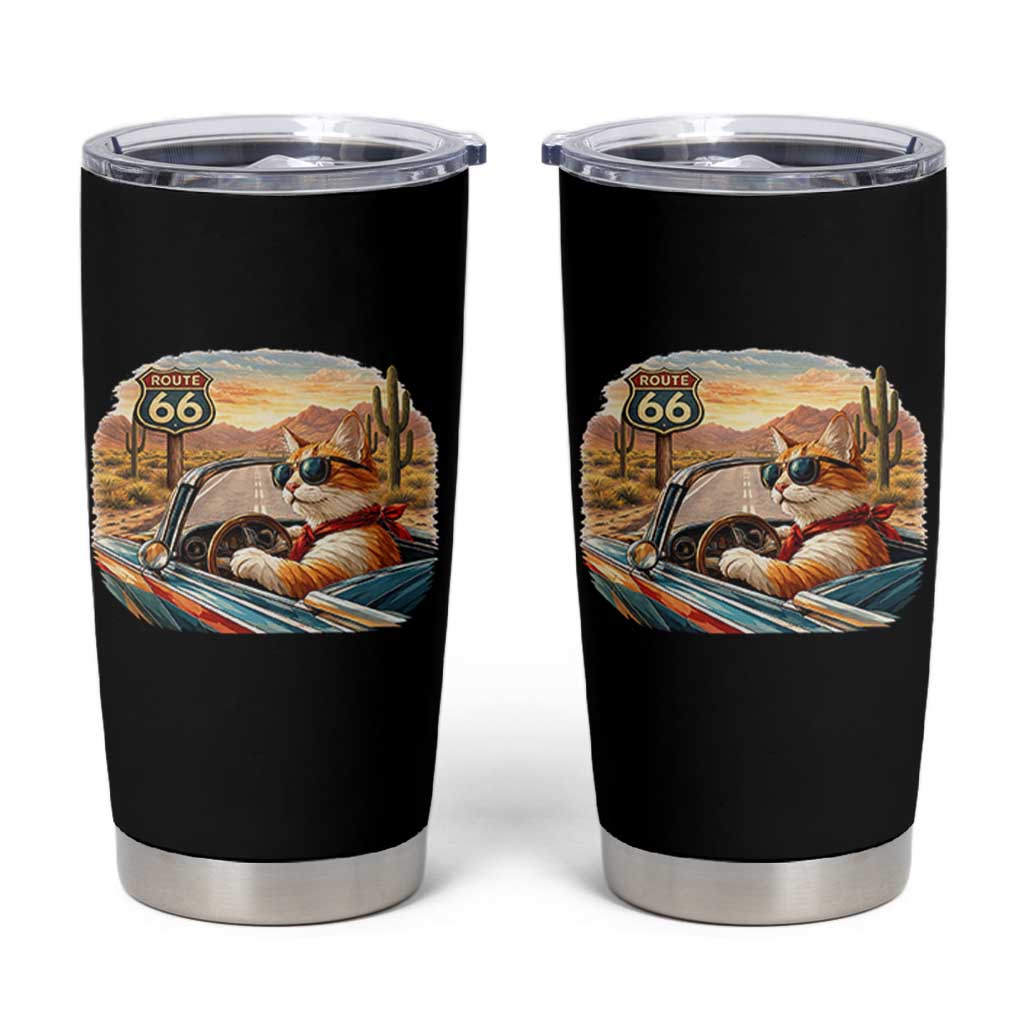Route Highway 66 Cat Tumbler Cup Americana Road Trip