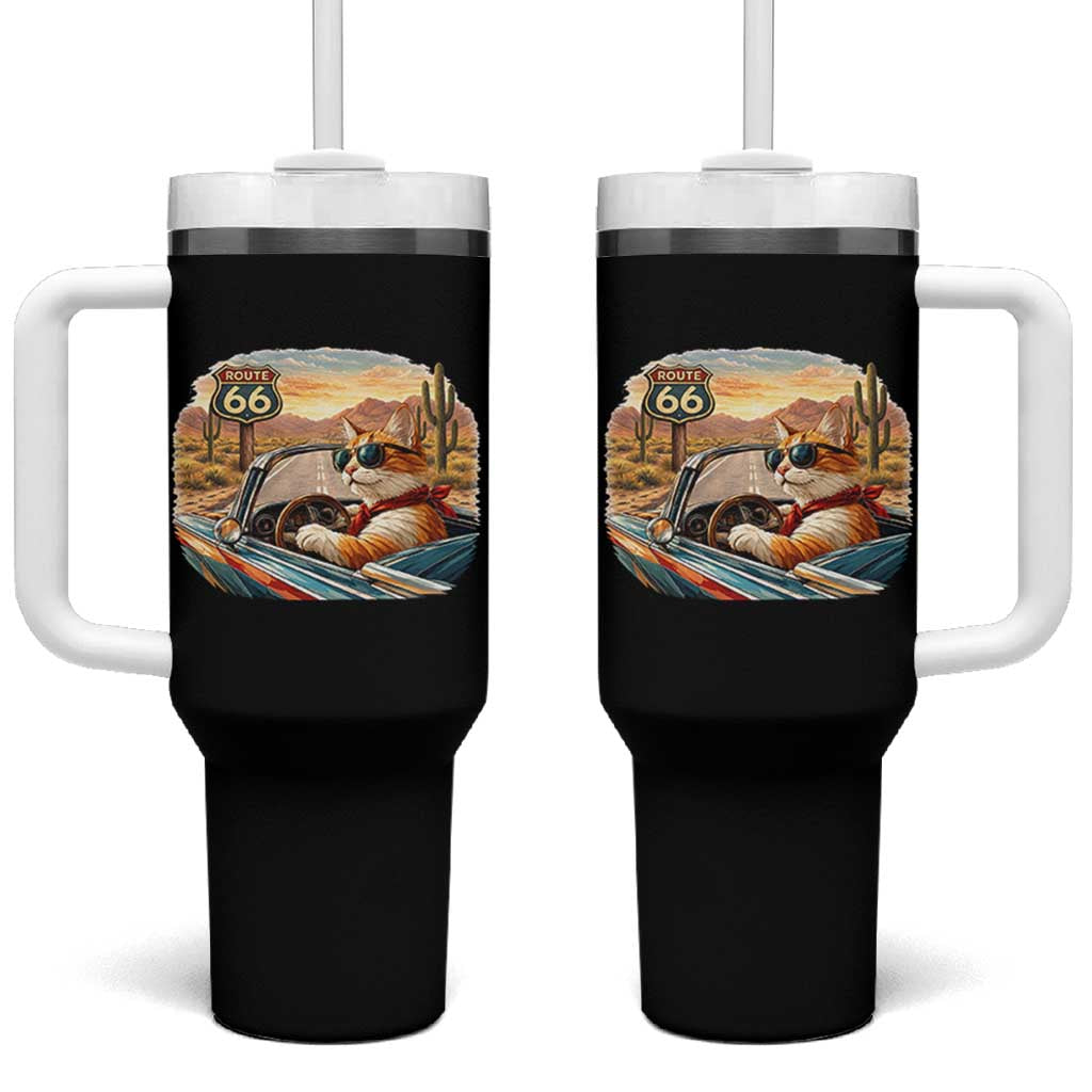 Route Highway 66 Cat Tumbler With Handle Americana Road Trip