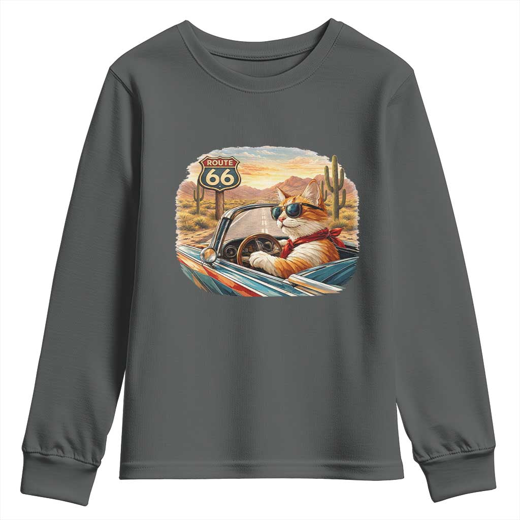 Route Highway 66 Cat Youth Sweatshirt Americana Road Trip